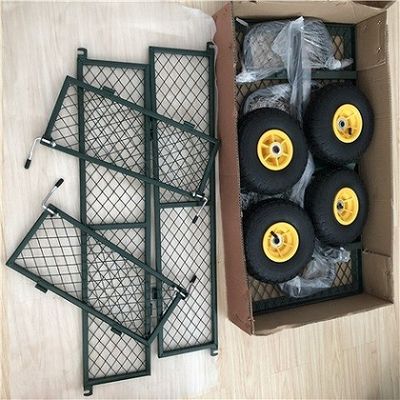 Heavy Duty 50L Garden Mesh Cart Yard Steel Mesh Wagon Outdoor Dengan 4 Roda