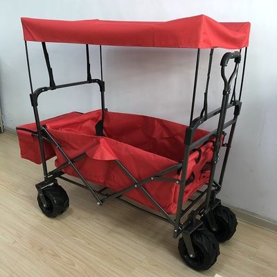 Kain PVC Gerobak Besar Dilipat Utilitas Gerobak Pantai Portabel Dengan Penutup Merah