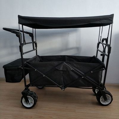 Black Folding Beach Wagon 600D Folding Wagon Dengan Cover Dan Push Handle