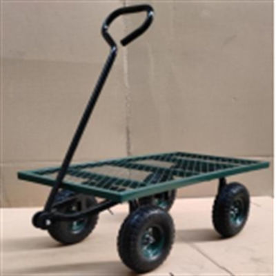 Metal Heavy Duty Yard Cart Empat Roda Mesh Deck Steel Wagon Hose Reel Tool Cart