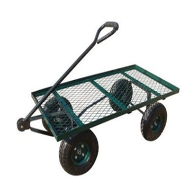 Metal Heavy Duty Yard Cart Empat Roda Mesh Deck Steel Wagon Hose Reel Tool Cart