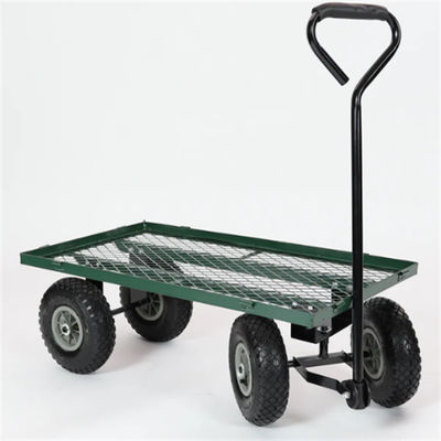 Metal Heavy Duty Yard Cart Empat Roda Mesh Deck Steel Wagon Hose Reel Tool Cart