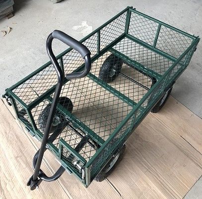 50L Utility Mesh Steel Garden Cart Folding Utility Wagon dengan Sisi yang Dapat Dihapus dan Roda 4,10/3,50-4 inci