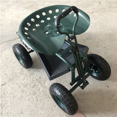 Adjustable Handle Garden Rolling Work Seat Steel Garden Cart Dengan Seat Swivel Steering