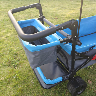 Kemping Utilitas Folding Wagon Trolley Pantai Dengan Roof Adjustable Trunk Basket