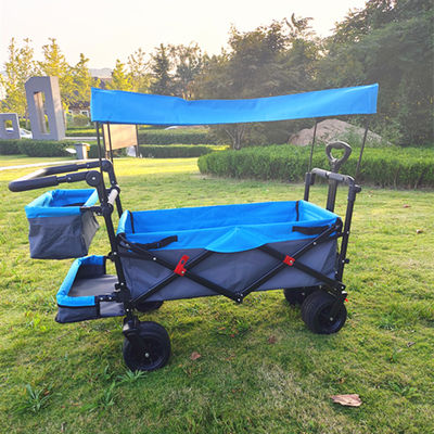 Kemping Utilitas Folding Wagon Trolley Pantai Dengan Roof Adjustable Trunk Basket