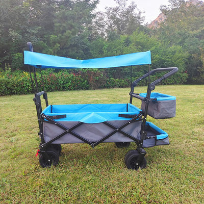 Kemping Utilitas Folding Wagon Trolley Pantai Dengan Roof Adjustable Trunk Basket