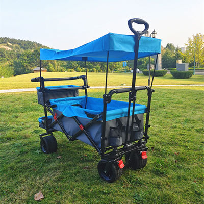 Kemping Utilitas Folding Wagon Trolley Pantai Dengan Roof Adjustable Trunk Basket