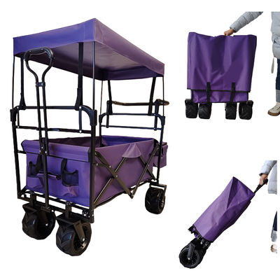 Outdoor Camping Folding Wagon Canopy On Top Adjustable Handle Wide Wheel Ungu