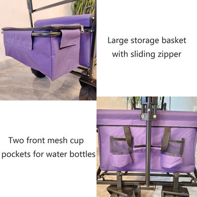 Outdoor Camping Folding Wagon Canopy On Top Adjustable Handle Wide Wheel Ungu