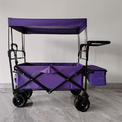 Outdoor Camping Folding Wagon Canopy On Top Adjustable Handle Wide Wheel Ungu