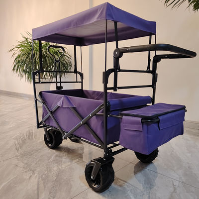 Outdoor Camping Folding Wagon Canopy On Top Adjustable Handle Wide Wheel Ungu